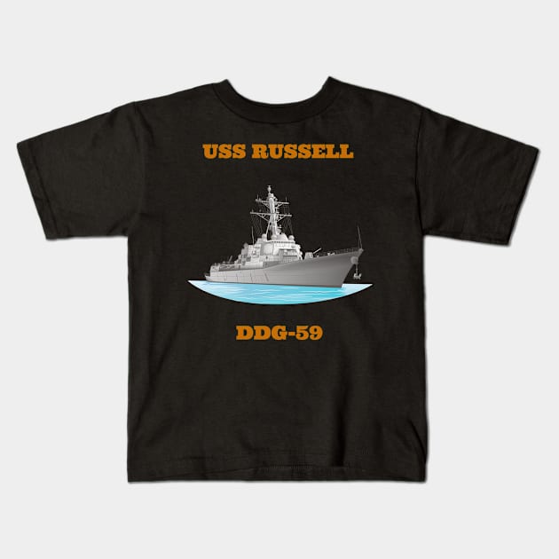 Russell DDG-59 Destroyer Ship Kids T-Shirt by woormle